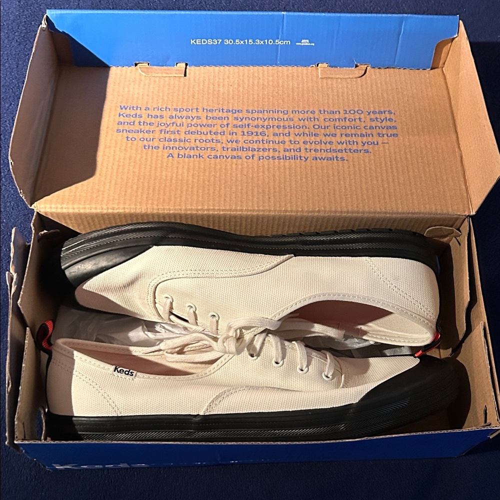 Keds white canvas cap toe sneakers. Worn twice; perfect condition. Size 11